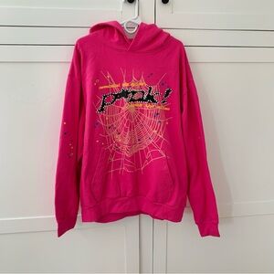 Men’s Sp5der Hot Pink Cotton Hoodie Sweater XL